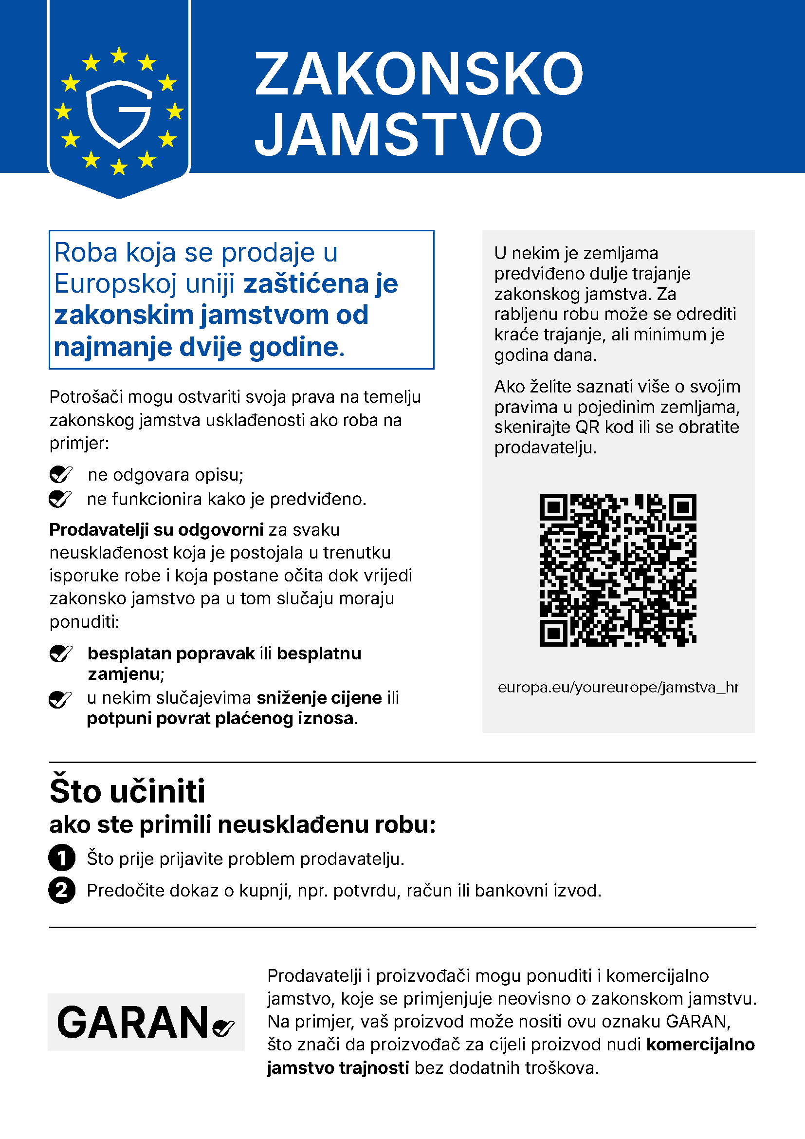 European Union harmonised notice on the legal guarantee of conformity